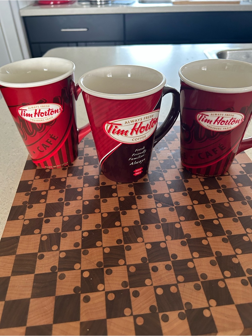 Tim Hortons Red Coffee Mugs - Set of 3